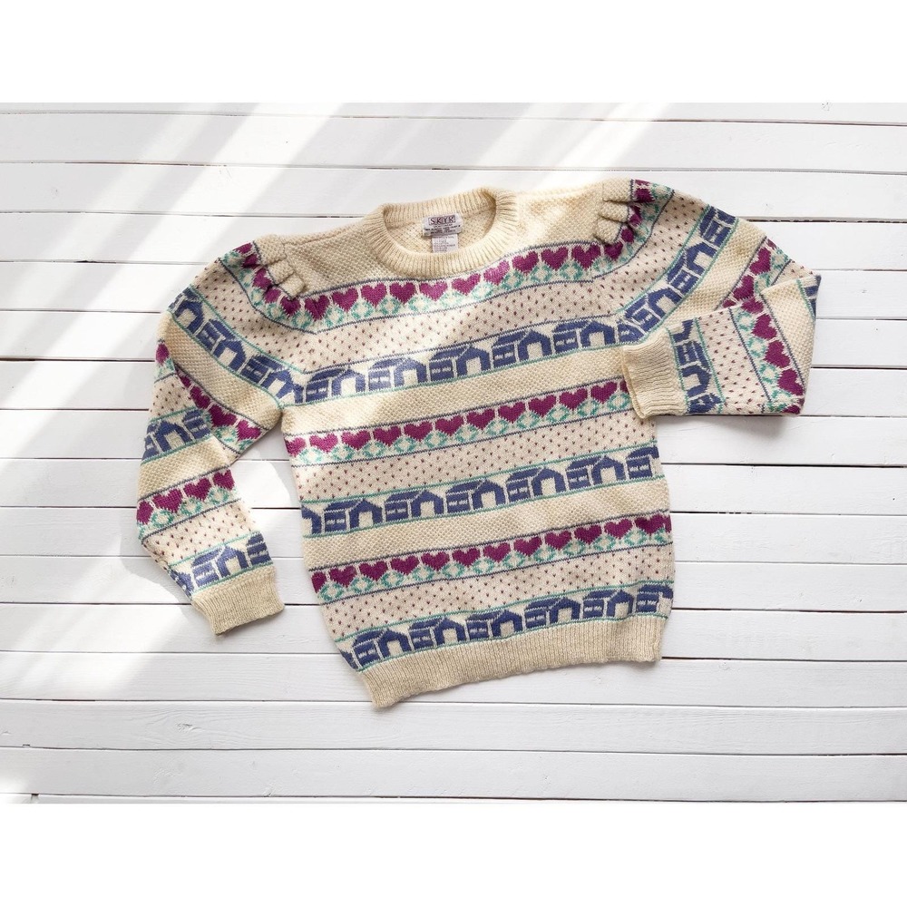 vtg‎ SKYR cottagecore house heart hand knit mohair sweater